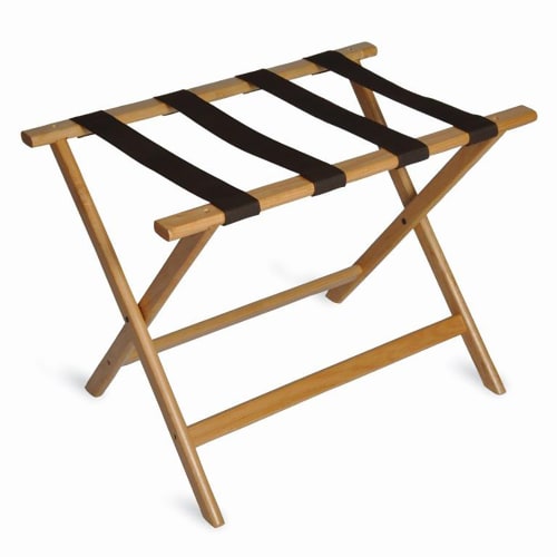 Economy Series Wood Luggage Rack, Light with Black Straps